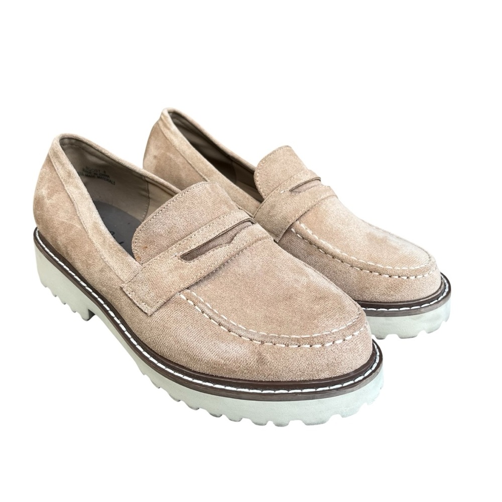 “Hey Girl”By Corky's Platform Loafers Tan Faux Suede boost Sz 8